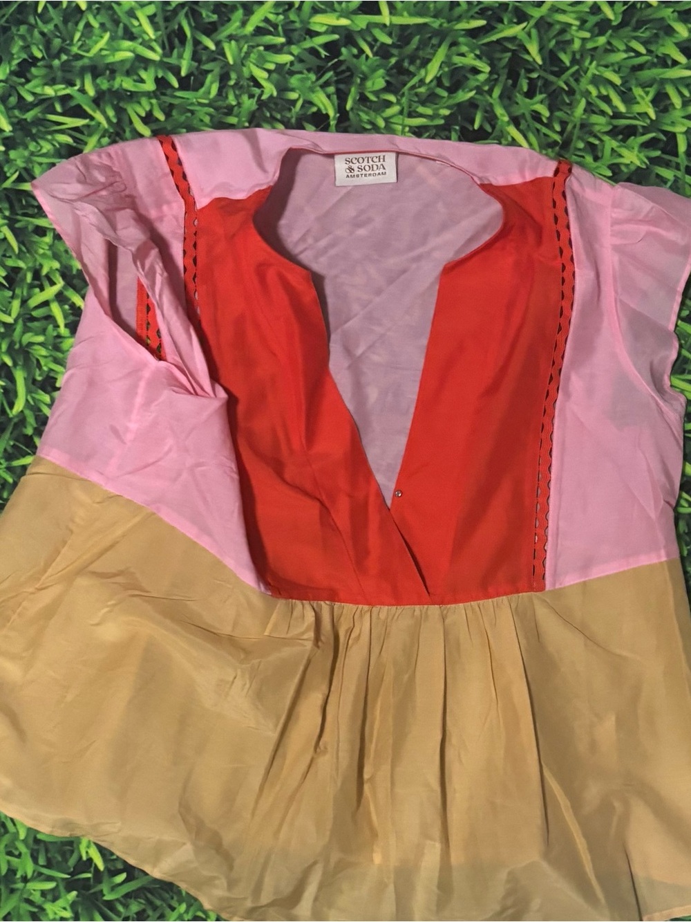 Scotch & Soda Pink, Red & Tan Colorblock Dress Top